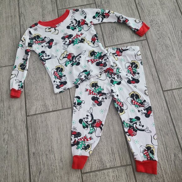 Disney Other - Disney Mickey & Minnie Mouse Holiday Pajama Set Red White Toddler Size 2T